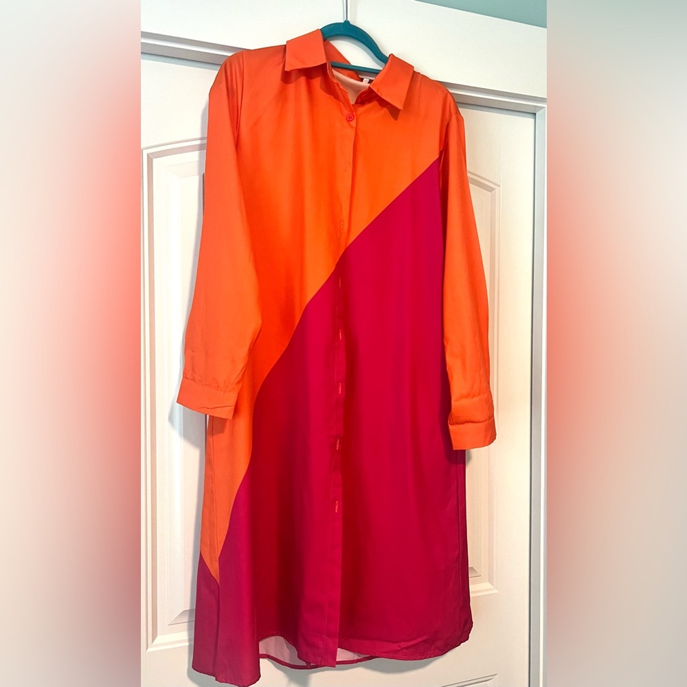 Vibrant Orange and Pink Colorblock Dress